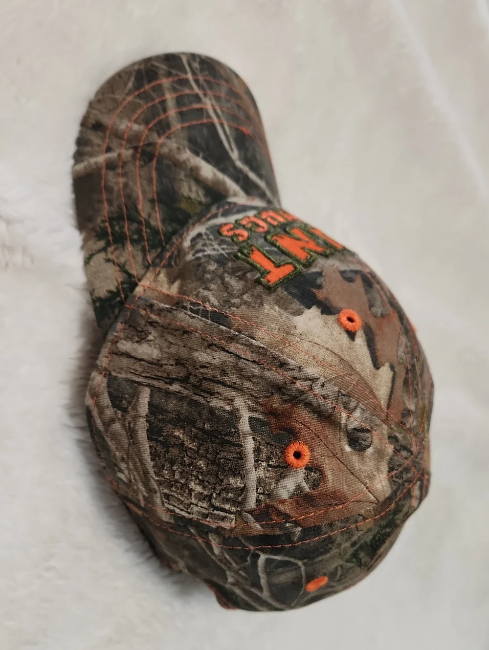 Kid's Camouflage 'I Hunt For Hugs' Baseball Cap - Orange Embroidery